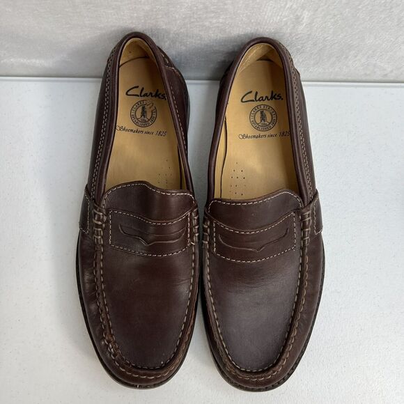 Clarks Mens 7.5 Penny Loafer‎ Driving Shoe Brown Leather Slip On Moccasin main image 5